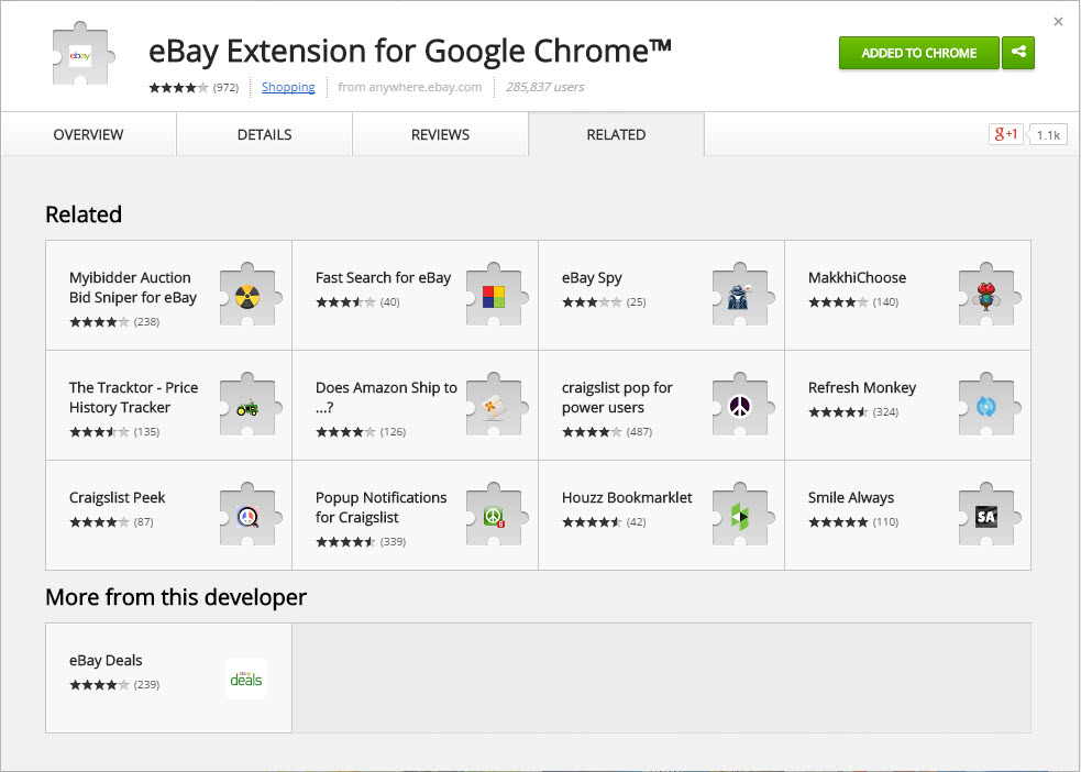 eBay Extension for Google Chrome Realted